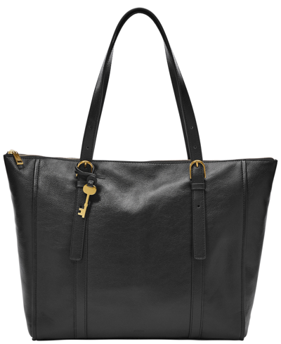 Shop Fossil Carlie Leather Tote Bag In Black