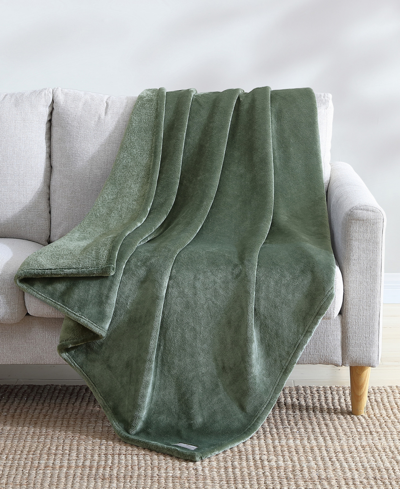 Shop Eddie Bauer Solid Ultra Lux Plush Reversible Throw, 60" X 50" In Thyme Green