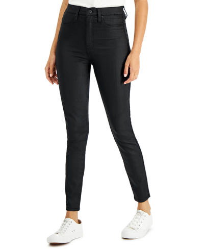 Shop Celebrity Pink Juniors' Curvy-fit Faux-pocket Skinny Jeans In Coated Black