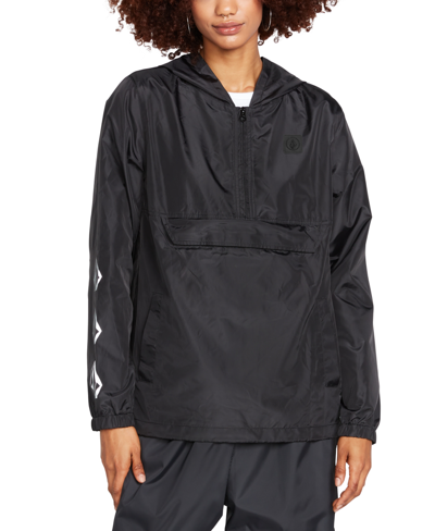 Shop Volcom Juniors' Earth Tripper Packable Hooded Jacket In Black