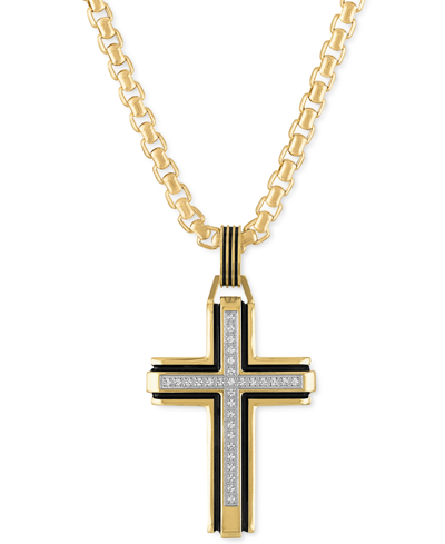 Shop Esquire Men's Jewelry Diamond Religious Cross 22" Pendant Necklace (1/6 Ct. T.w.), Created For Macy's In Gold-tone