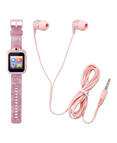 Shop Playzoom Kid's Pink Glitter Silicone Strap Touchscreen Smart Watch 42mm With Earbuds Gift Set