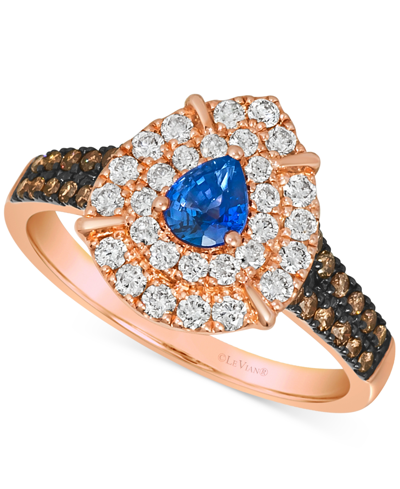 Le Vian Blueberry Sapphire (1/3 Ct. T.w.) & Diamond (3/4 Ct. T.w.) Teardrop Halo Ring In 14k Rose Gold In Sapphire