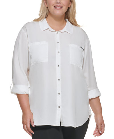 Shop Calvin Klein Jeans Est.1978 Trendy Plus Size Utility Shirt In White