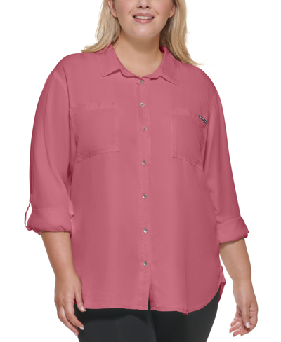 Shop Calvin Klein Jeans Est.1978 Trendy Plus Size Utility Shirt In Rose Bliss