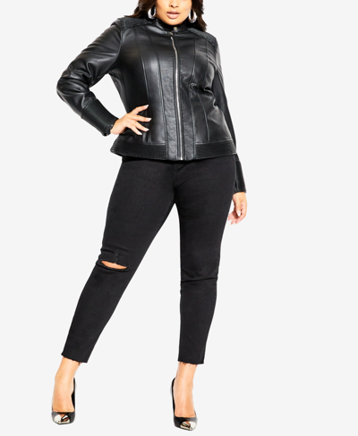 Shop City Chic Trendy Plus Size Ribbed Biker Jacket In Black