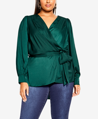 Shop City Chic Trendy Plus Size Opulent High Low V-neck Top In Emerald
