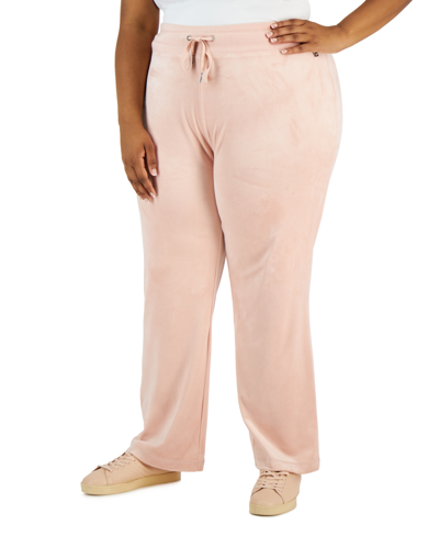 Calvin Klein Plus Size Pull-on Wide-leg Velour Pants In Beige | ModeSens