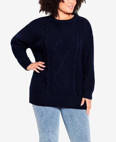 Shop Avenue Plus Size Serendipity Cable Knit Sweater In Navy