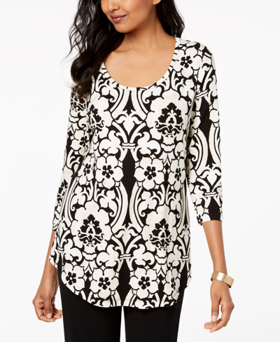 Jm Collection Women's Ethereal Folk Printed Tunic, Created For Macy's In White Scrolls
