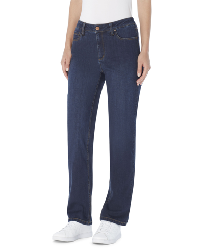 Shop Jones New York Women's Lexington Mid Rise Straight Leg Denim Jeans, Regular & Petite In Indigo Wash