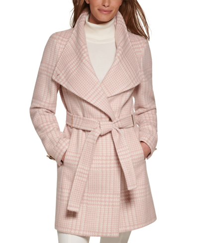 Calvin Klein Women's Petite Asymmetrical Belted Wrap Coat, Created For  Macy's In Blush/white Houndstooth | ModeSens