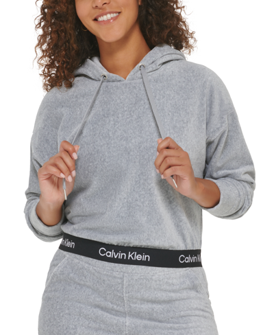 Calvin Klein Performance Women's Logo Elastic Long-sleeve Pullover Velour  Hoodie In Pearl Grey Heather | ModeSens