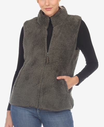 Shop White Mark Women's Zip Up Sherpa Vest In Army-inspired Green