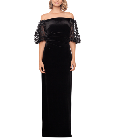 Shop Xscape Women's Off-the-shoulder Velvet Sheath Gown In Black