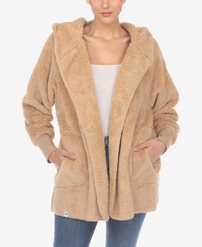 Shop White Mark Women's Plush Hooded With Pockets Jacket In Camel