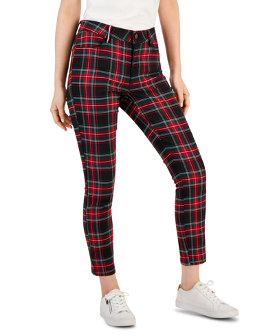 Shop Tommy Hilfiger Women's Plaid Tribeca Skinny-leg Ankle Pants In Prosperous Plaid- Red Multi