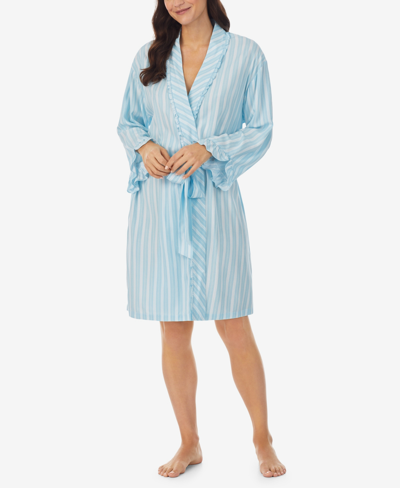 Shop Eileen West Women's Short Wrap Ruffle Robe In Blue Stripe