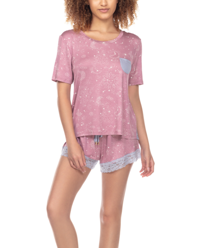 Shop Honeydew Women's Something Sweet Rayon Shortie Pajama Set, 2 Piece In Old Rose Galaxy