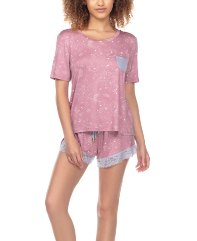 Honeydew Women's Something Sweet Rayon Shortie Pajama Set, 2 Piece In Old Rose Galaxy