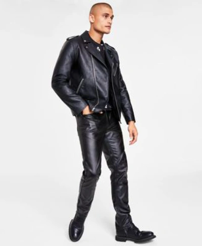 Inc International Concepts I.n.c. International Concepts Mens Faux Leather  Biker Jacket Floral T Shirt Skinny Fit Faux Leather In Deep Black | ModeSens