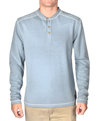 Shop Vintage Men's Stretch Button-placket Topstitched Henley Shirt In Blue Stone Heather