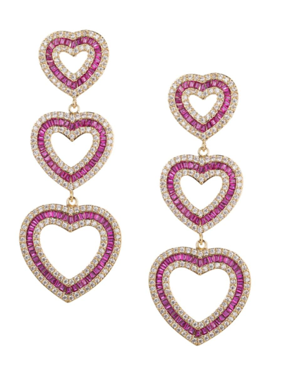 Shop Eye Candy La Women's Cubic Zirconia Tier Heart Drop Earrings In Brass