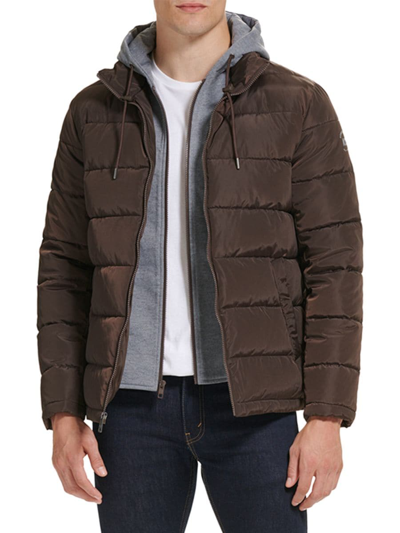 Shop Kenneth Cole Men's Channel Quilted Hoodie Puffer Jacket In Chocolate