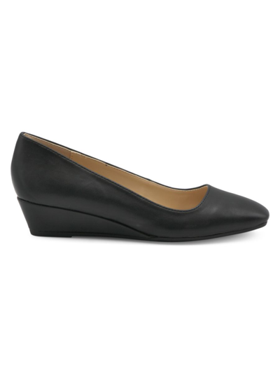 Shop Adrienne Vittadini Women's Palmer Faux Leather Wedge Pumps In Black