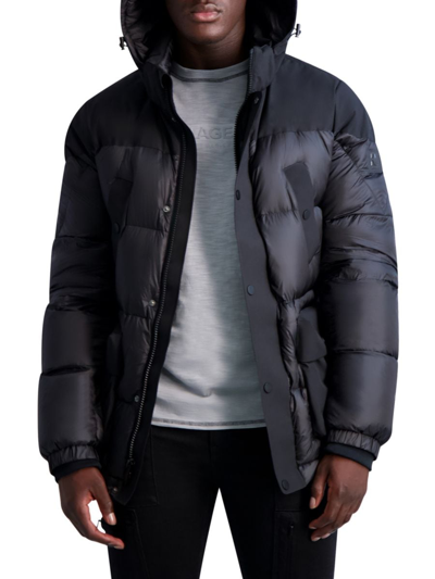 Shop Karl Lagerfeld Men's Hooded Puffer Jacket In Black