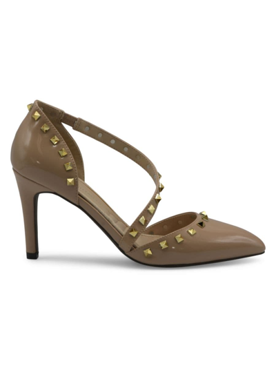 Shop Adrienne Vittadini Women's Newly Faux Suede Studded Pumps In Nude