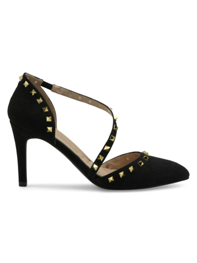 Shop Adrienne Vittadini Women's Newly Faux Suede Studded Pumps In Black