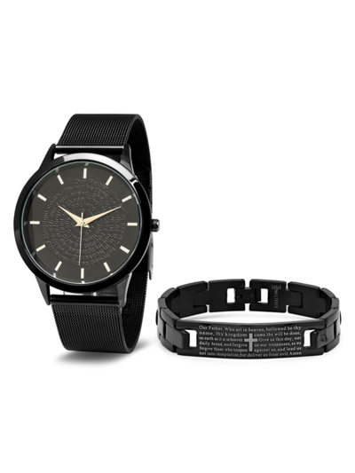 Shop Anthony Jacobs Men's 2-piece 44mm Black Stainless Steel Watch & Bracelet Set