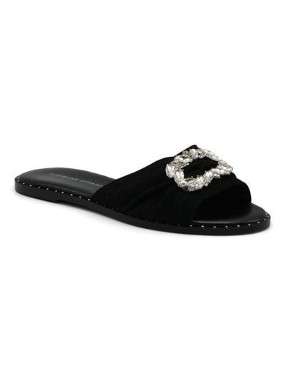 Shop Adrienne Vittadini Women's Falace Embellished Flat Sandals In Black