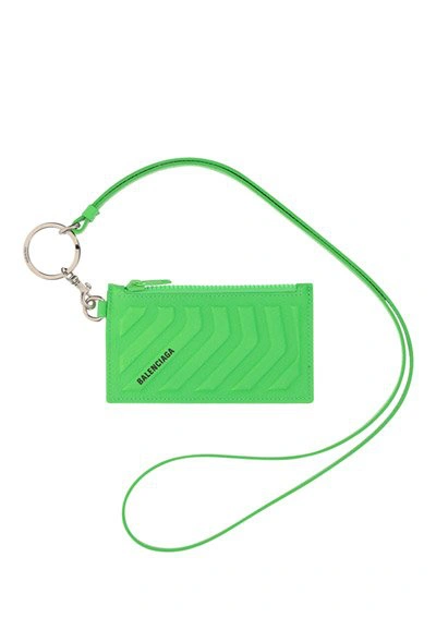 Shop Balenciaga Logo Printed Lanyard Cardholder In Green