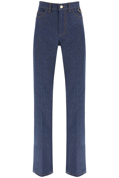 Shop Fendi Straight Jeans With Perforated Logo In Blue