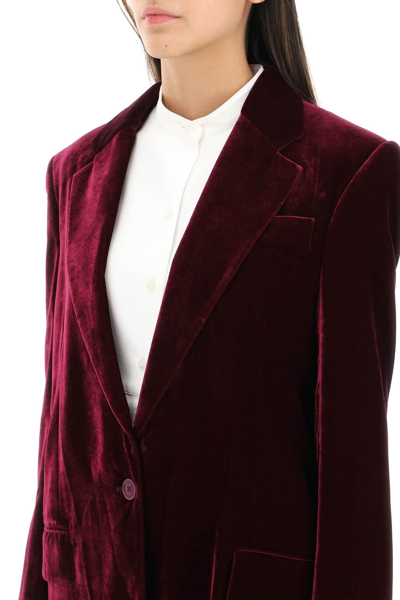 Shop Stella Mccartney Velvet Boyfriend Blazer In Red,purple