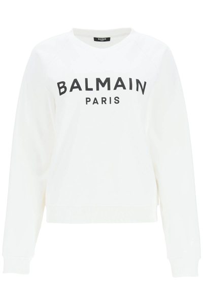 Shop Balmain Logo Print Sweatshirt In White