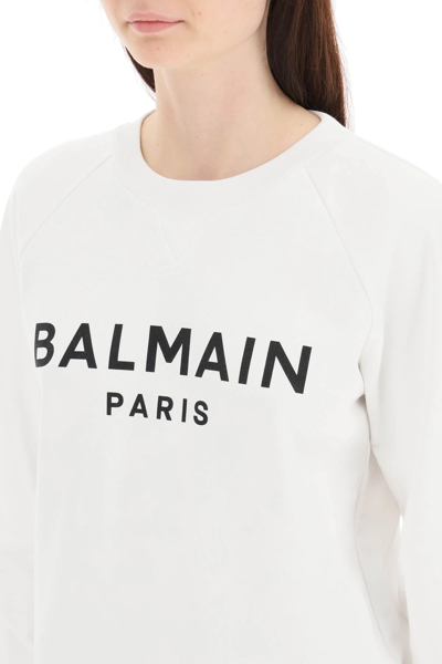 Shop Balmain Logo Print Sweatshirt In White