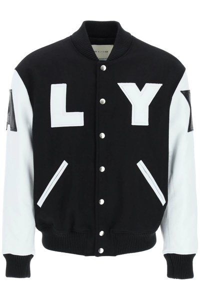Shop Alyx Wool And Leather Varsity Jacket In Black,white
