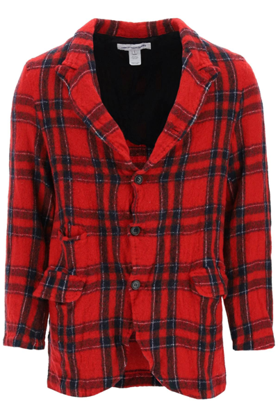 Shop Comme Des Garçons Shirt Tartan Wool Blazer In Red