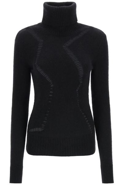 Shop Saint Laurent Wool And Mohair Turtleneck Sweater With Openwork Motif In Black