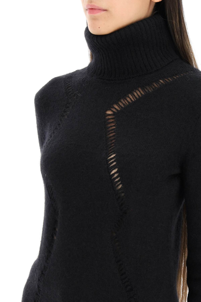 Shop Saint Laurent Wool And Mohair Turtleneck Sweater With Openwork Motif In Black