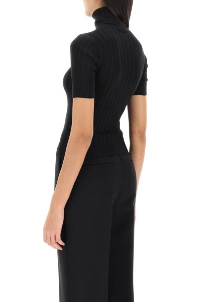 Shop Saint Laurent Silk Short-sleeved Turtleneck Top In Black