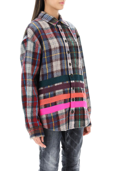 Shop Dsquared2 Check Flannel Overshirt With Multicolor Stripes In Red,blue,grey