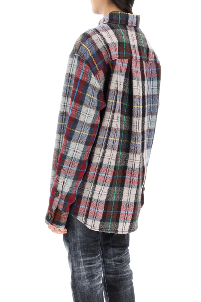 Shop Dsquared2 Check Flannel Overshirt With Multicolor Stripes In Red,blue,grey