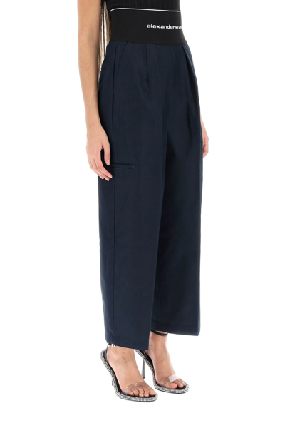 Alexander Wang Logo Elastic Waist Cotton Blend Carrot Pants In Blue