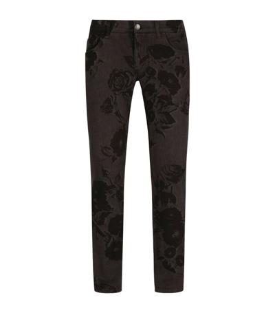 Shop Dolce & Gabbana Rose-motif Skinny Jeans In Multi