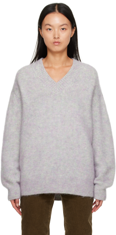 Shop Acne Studios Blue Brushed Sweater In Soft Grey Melange