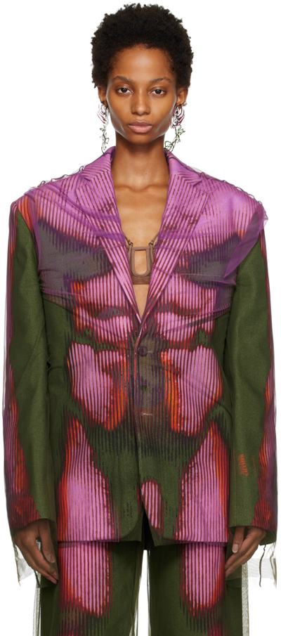 Shop Y/project Pink & Green Jean Paul Gaultier Edition Blazer In Pink/khaki